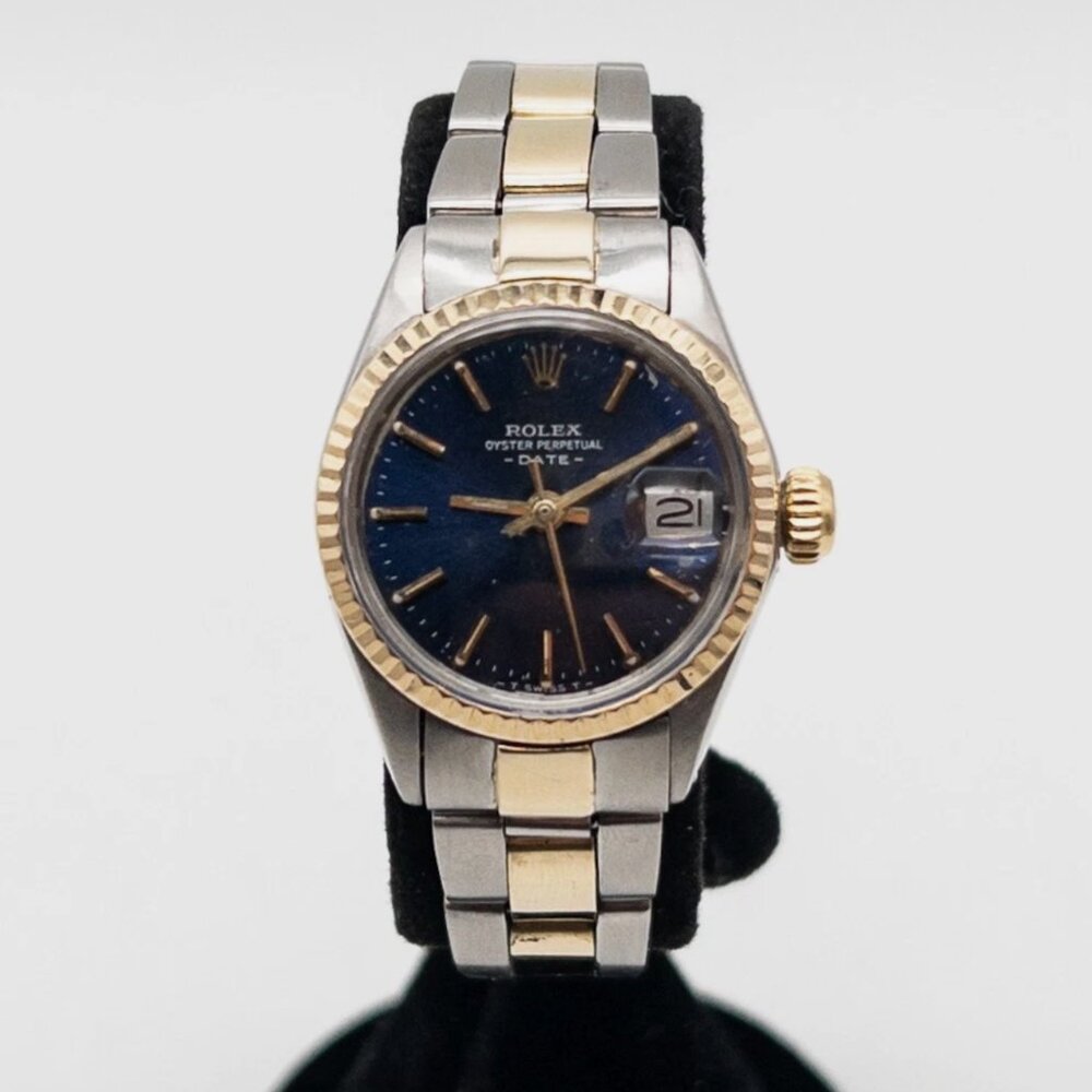 Rolex Ladies 2 Tone Gold Blue Face Watch - Picture 1 of 6